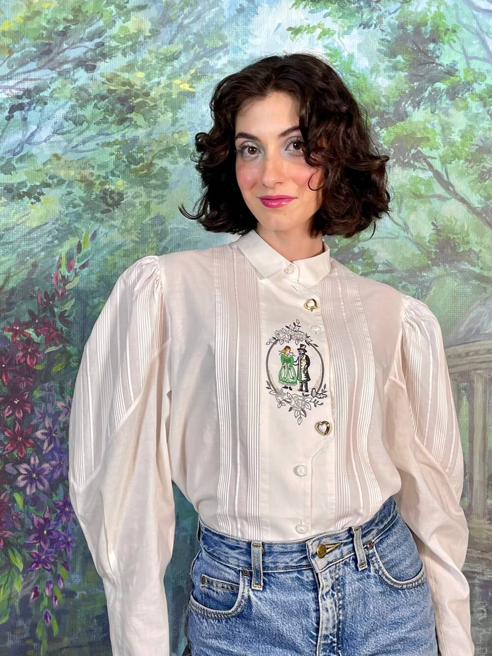Vintage Austrian Romantic Embroidered Puff Sleeve Blouse
