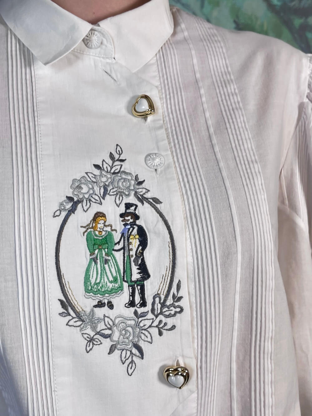 Vintage Austrian Romantic Embroidered Puff Sleeve Blouse