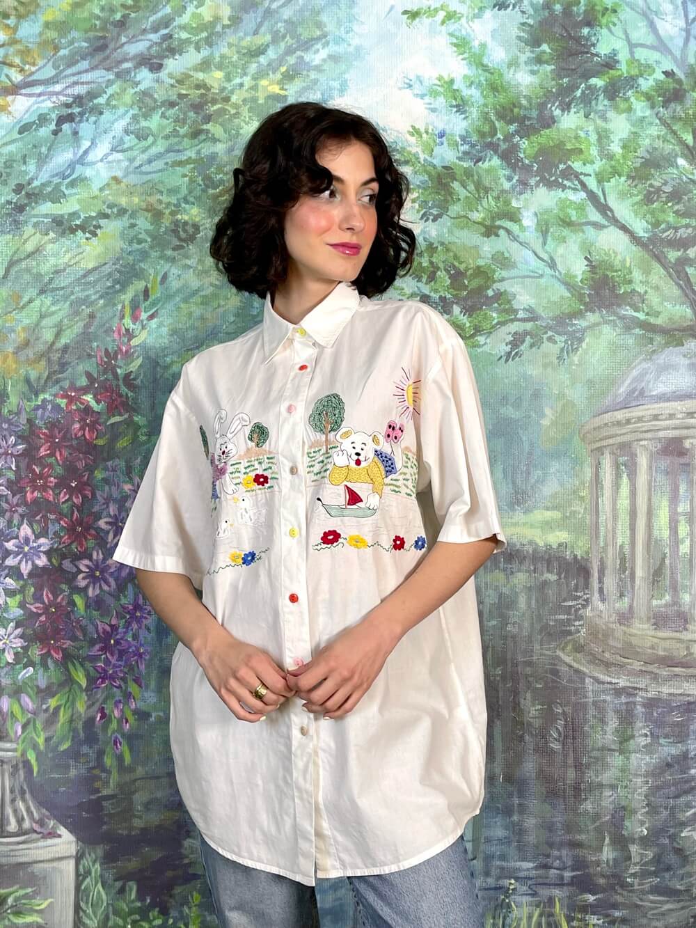 Vintage Embroidered Animal Button Up Shirt