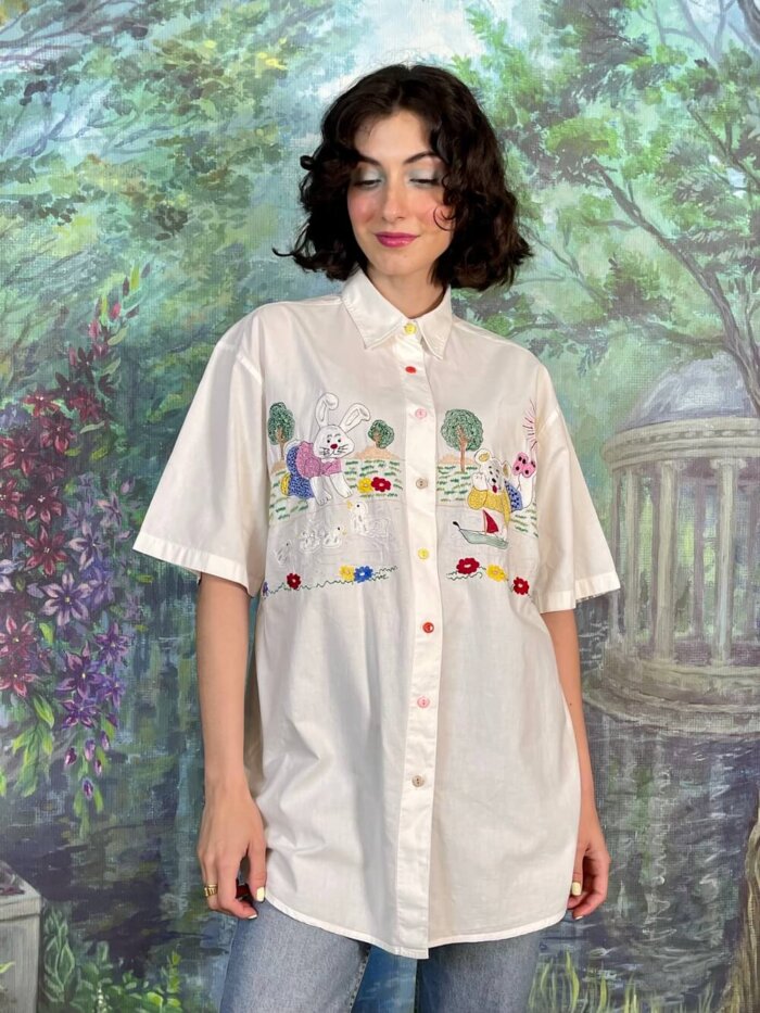 Vintage Embroidered Animal Button Up Shirt