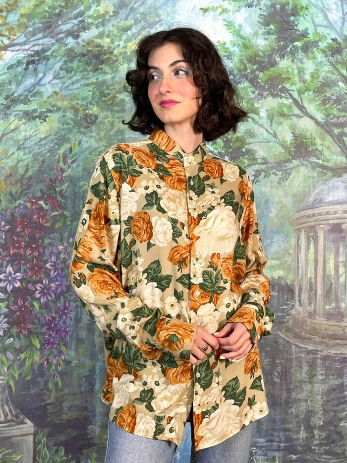 Vintage Oversized Roses Button Up Shirt