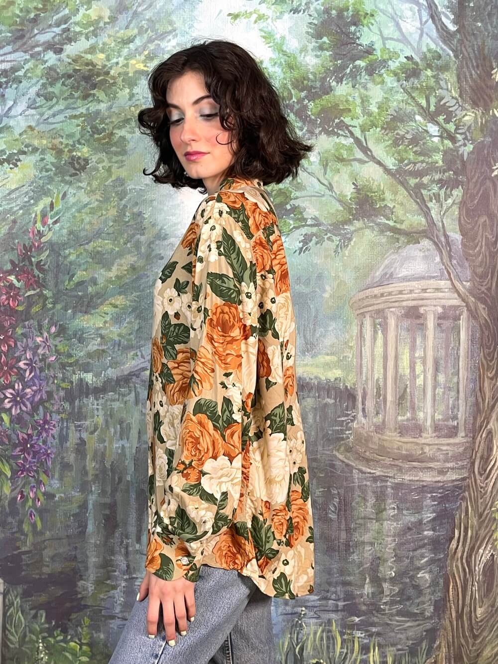 Vintage Oversized Roses Button Up Shirt
