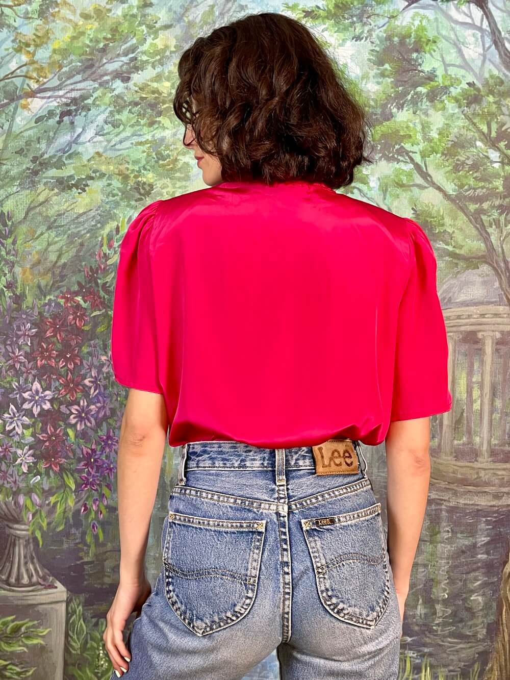 Vintage Fuchsia Embroidered Satin Blouse