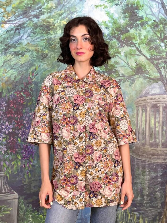 Vintage Romantic Peonies Button Up Shirt