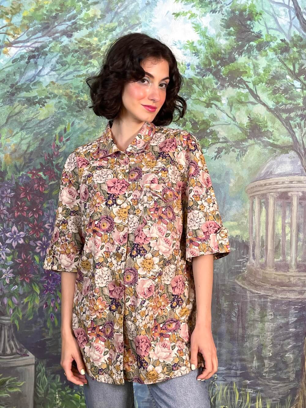 Vintage Romantic Peonies Button Up Shirt