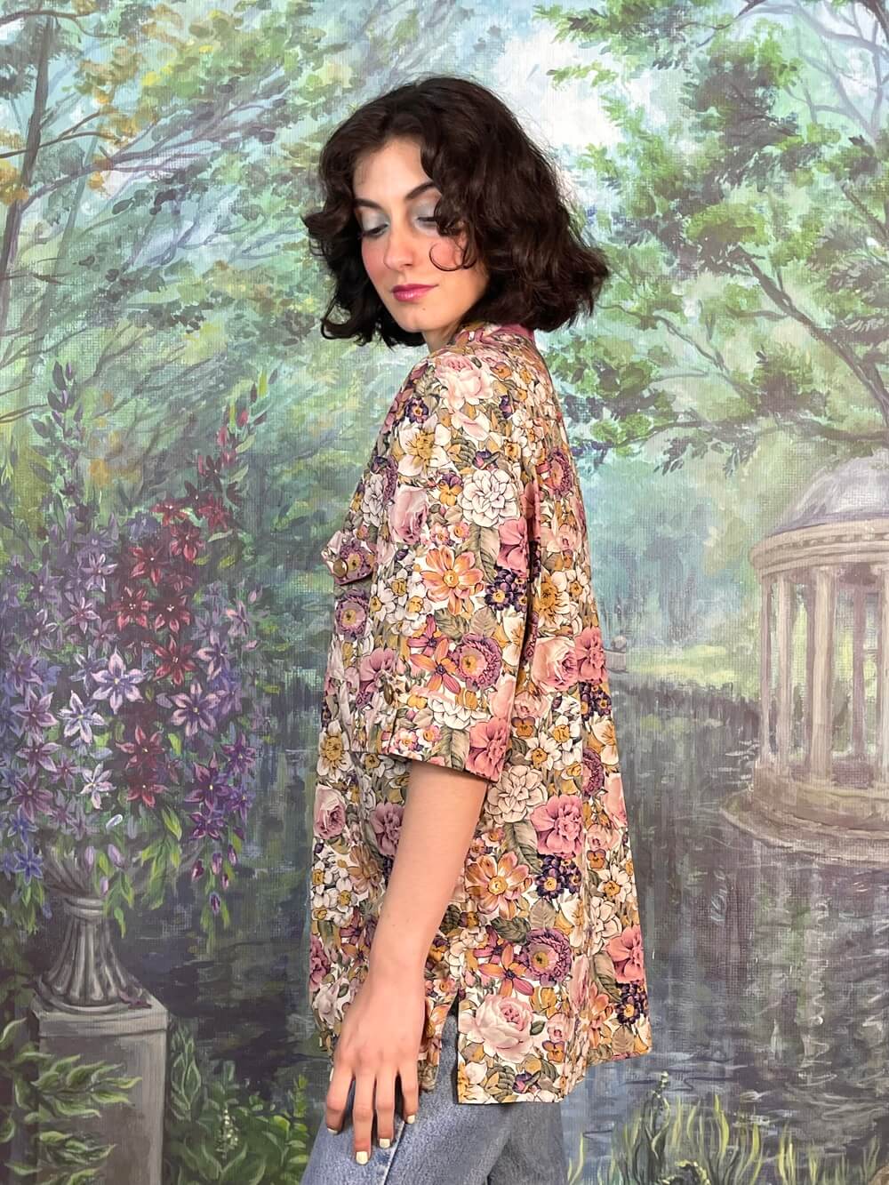Vintage Romantic Peonies Button Up Shirt