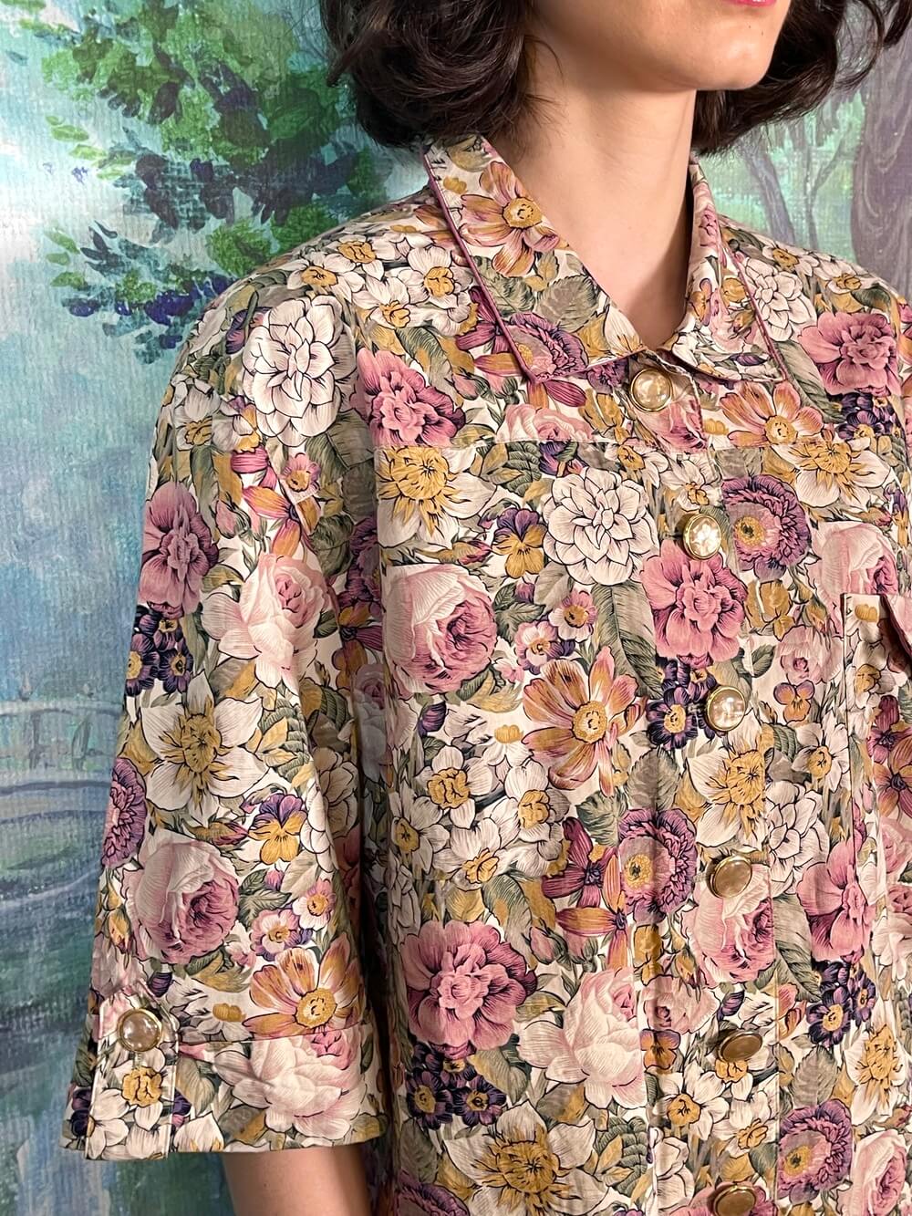 Vintage Romantic Peonies Button Up Shirt