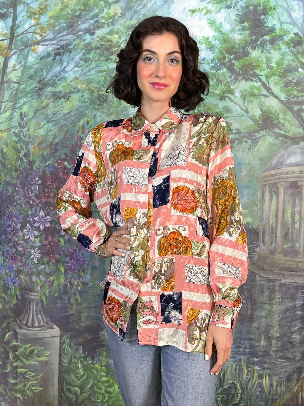 Vintage Jacquard Abstract Floral Print Shirt