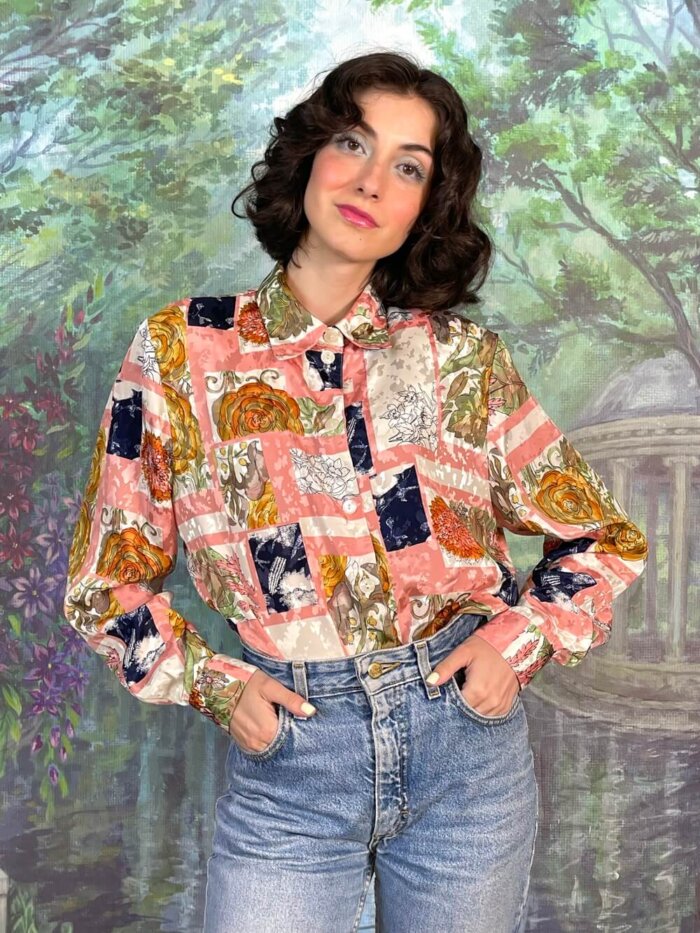 Vintage Jacquard Abstract Floral Print Shirt