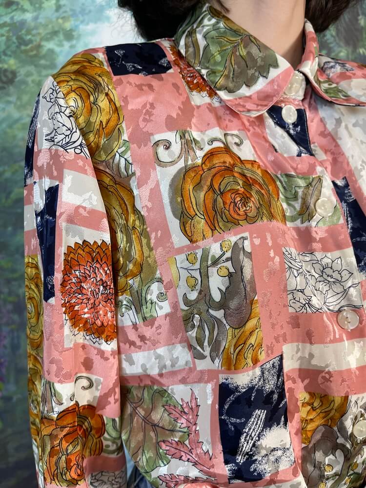 Vintage Jacquard Abstract Floral Print Shirt