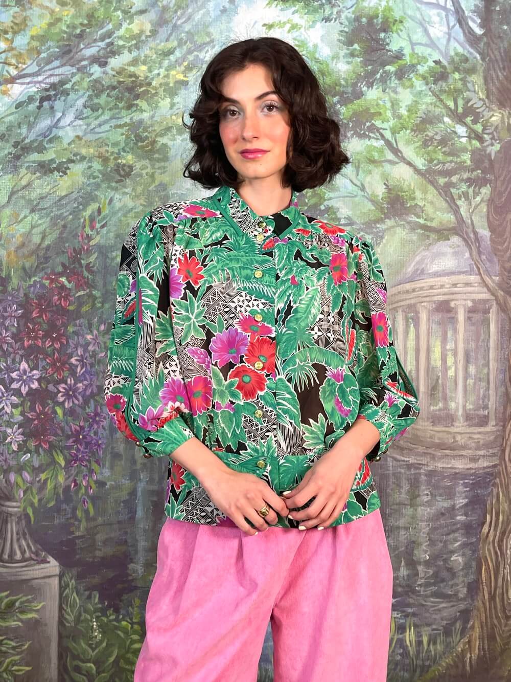Vintage Tropical Floral Statement Blouse
