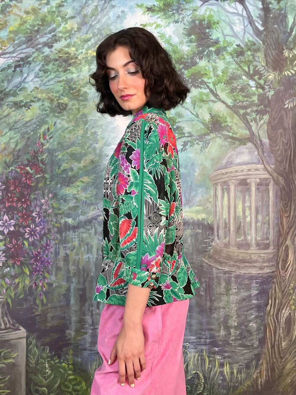 Vintage Tropical Floral Statement Blouse