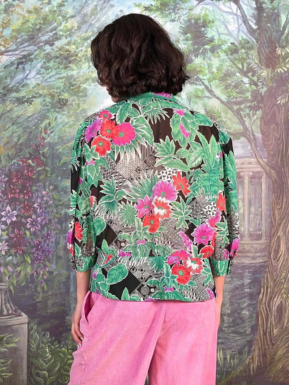 Vintage Tropical Floral Statement Blouse