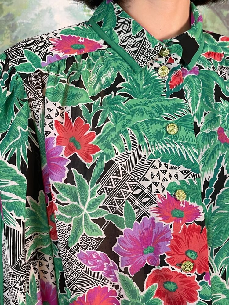 Vintage Tropical Floral Statement Blouse