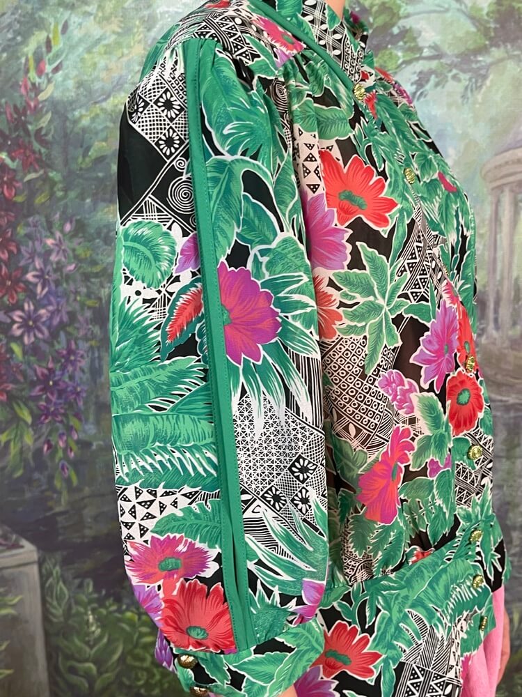 Vintage Tropical Floral Statement Blouse