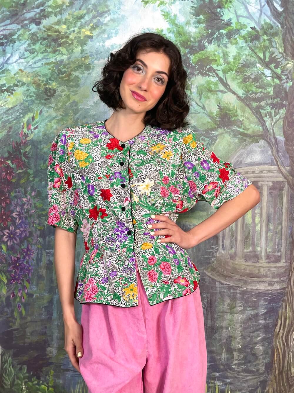 Vintage Floral Short Sleeve Blouse
