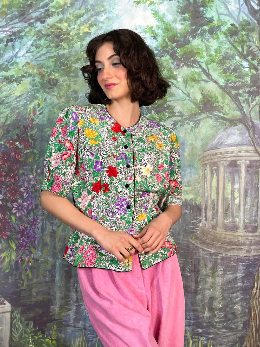 Vintage Floral Short Sleeve Blouse