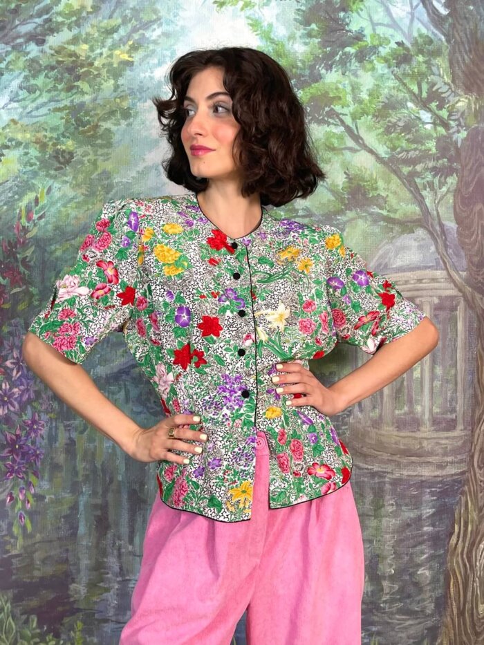 Vintage Floral Short Sleeve Blouse