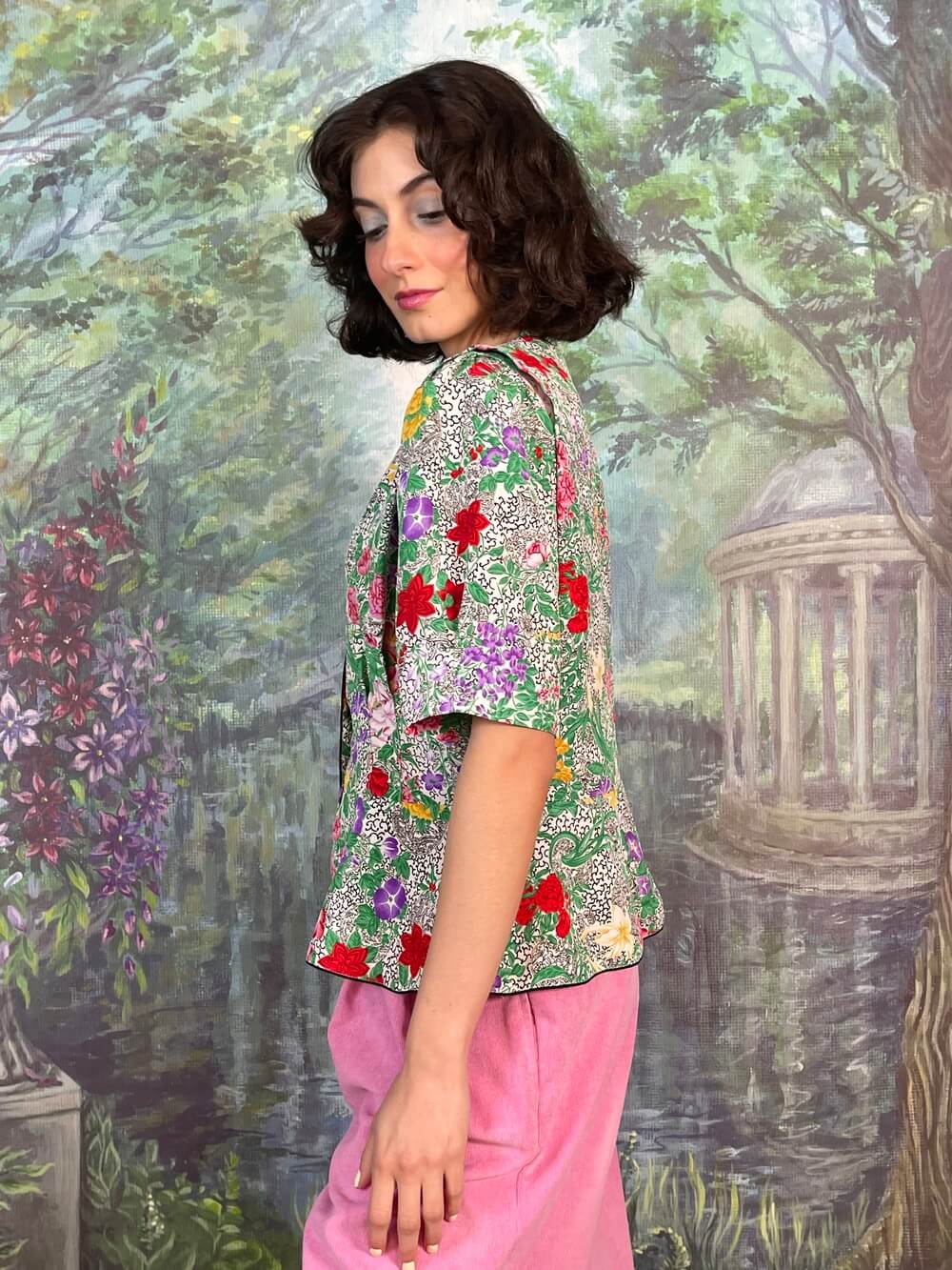 Vintage Floral Short Sleeve Blouse