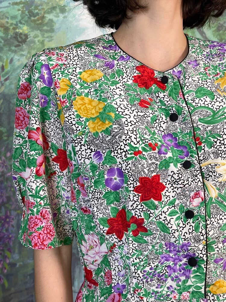 Vintage Floral Short Sleeve Blouse