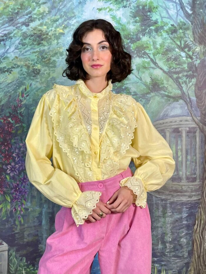 Vintage Yellow Ruffle Lace Blouse
