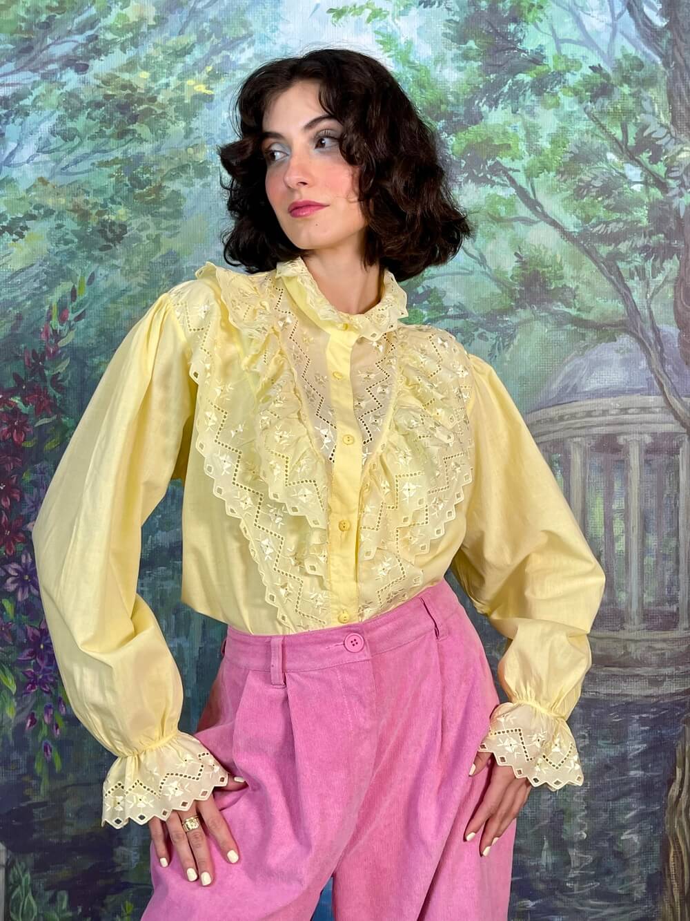 Vintage Yellow Ruffle Lace Blouse