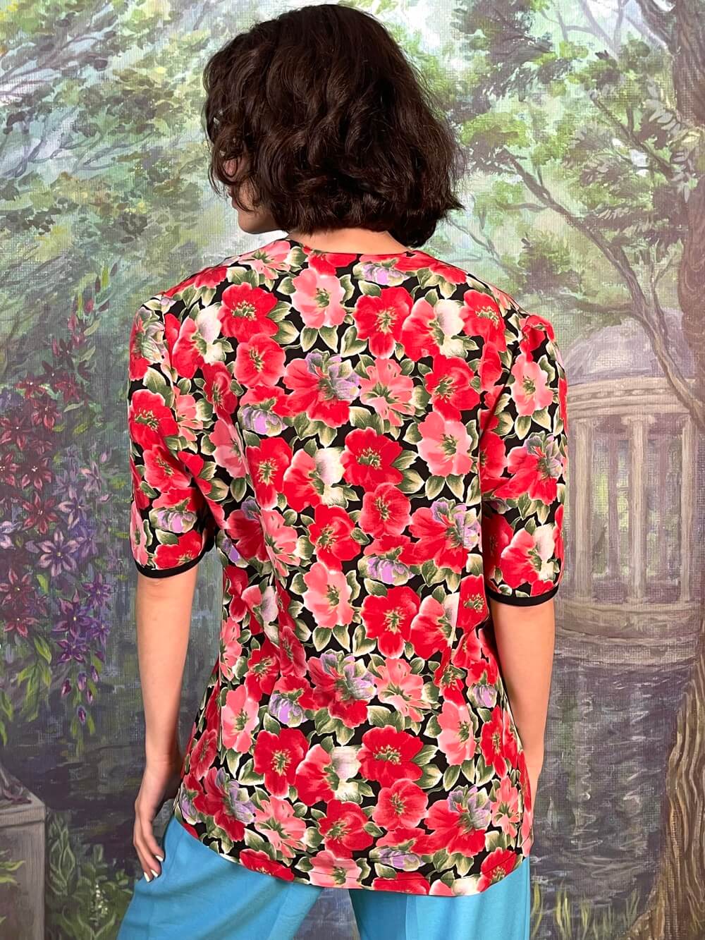 Vintage Poppies Button Front Blouse