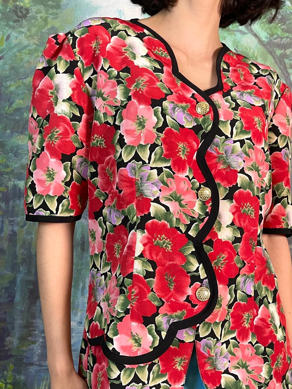 Vintage Poppies Button Front Blouse
