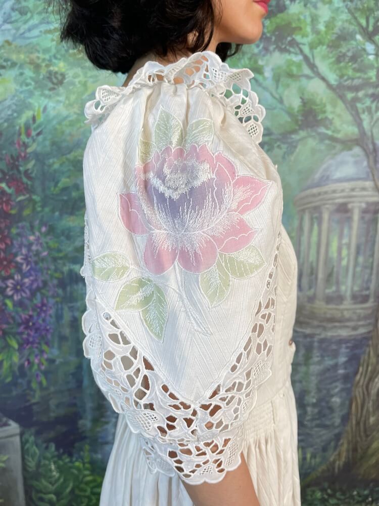 Vintage Romantic Lace Embroidered Flower Sleeve Cottagecore Dress