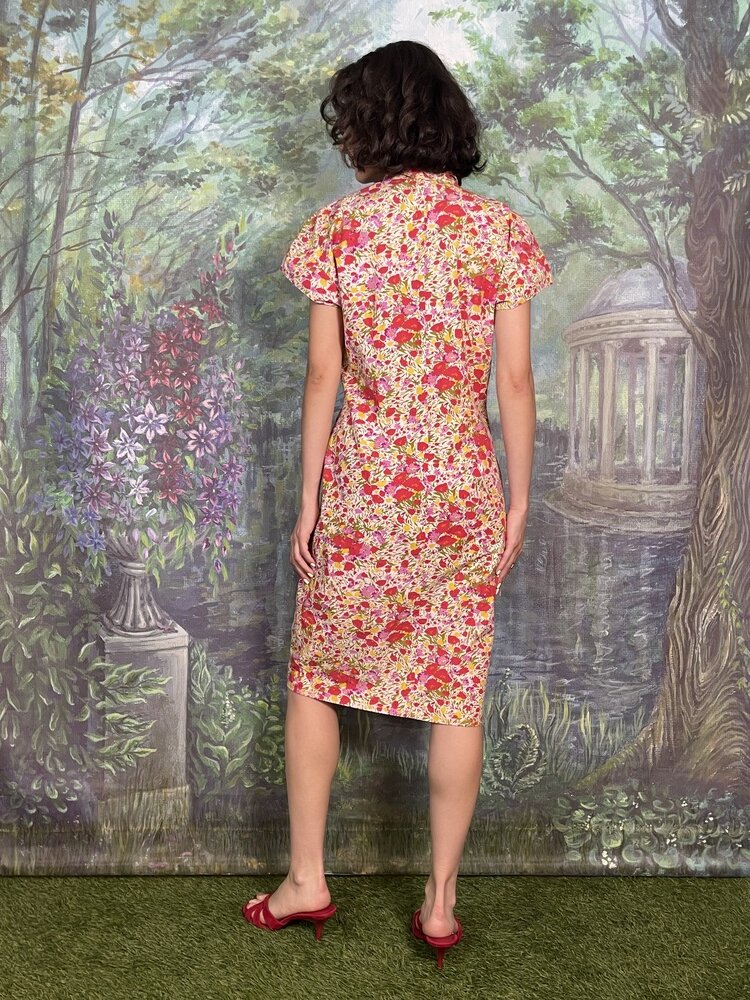 90s Vintage Floral Cotton Shirt Dress with Notched Collar