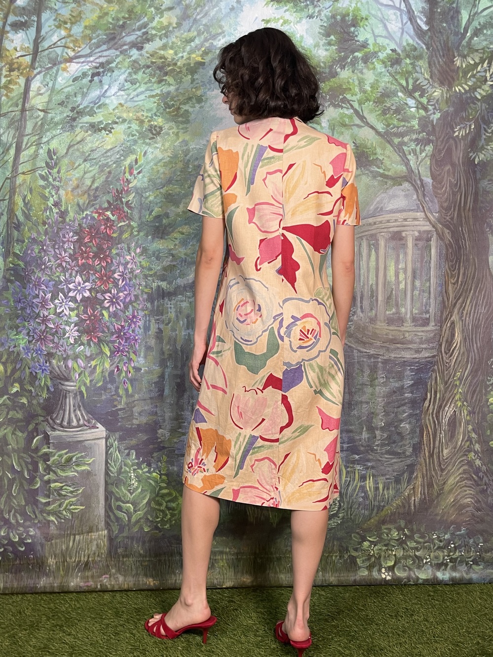 Vintage Floral Double-Breasted Dress