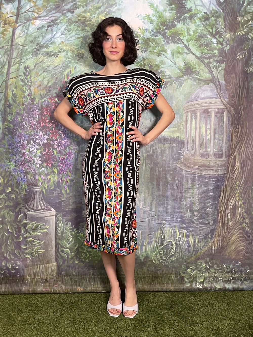 Vintage Silk Printed Midi Dress