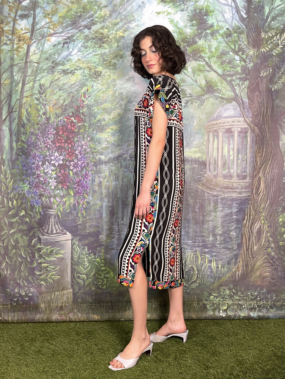 Vintage Silk Printed Midi Dress