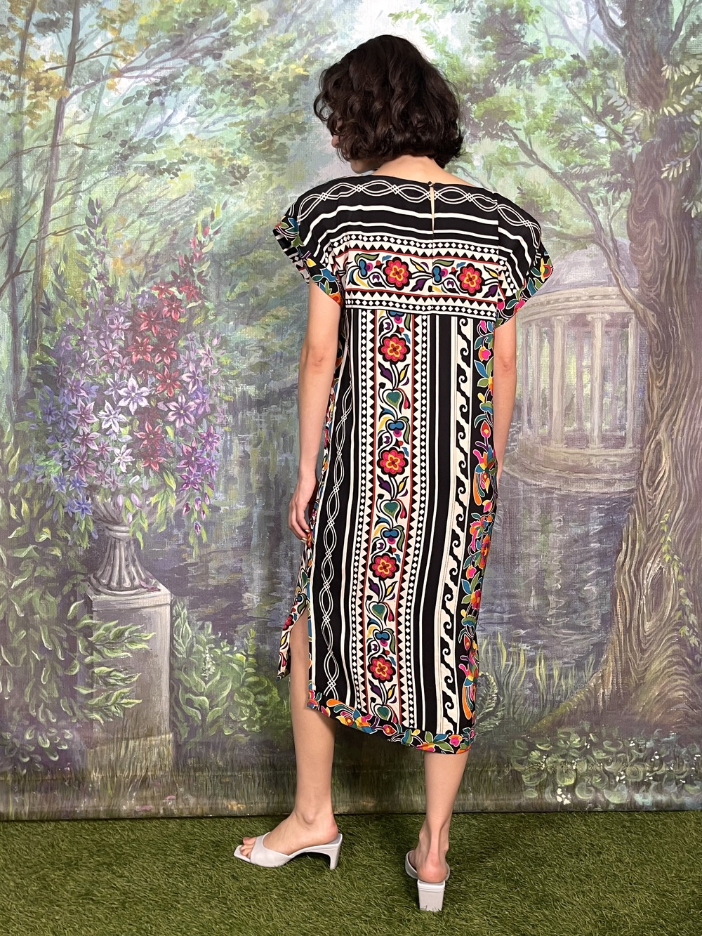 Vintage Silk Printed Midi Dress