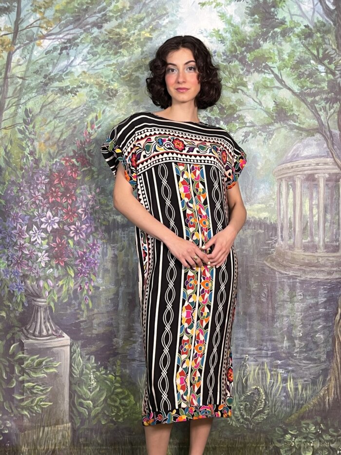 Vintage Silk Printed Midi Dress