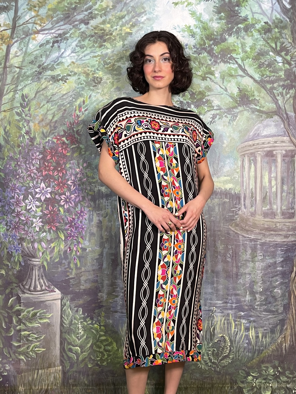 Vintage Silk Printed Midi Dress