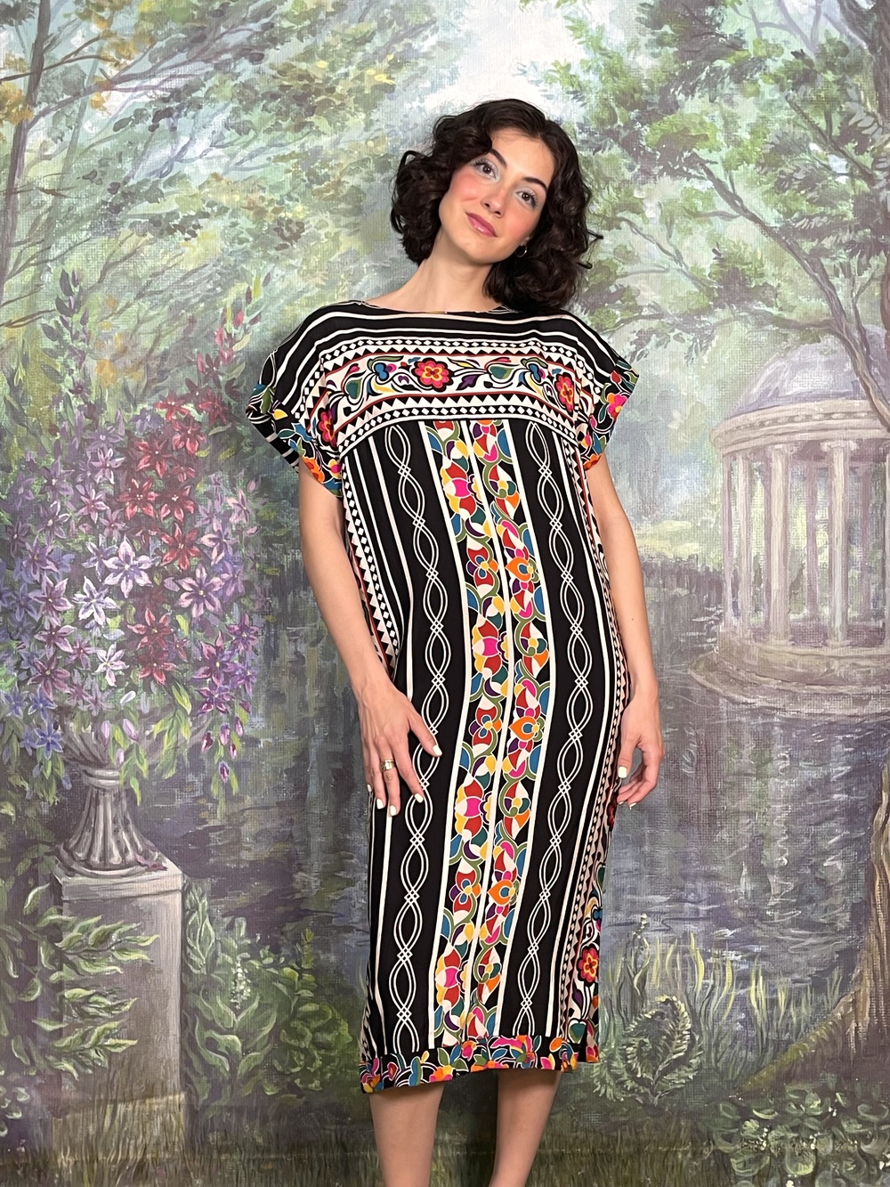 Vintage Silk Printed Midi Dress