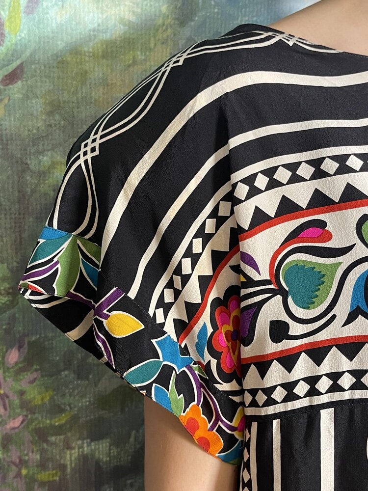 Vintage Silk Printed Midi Dress