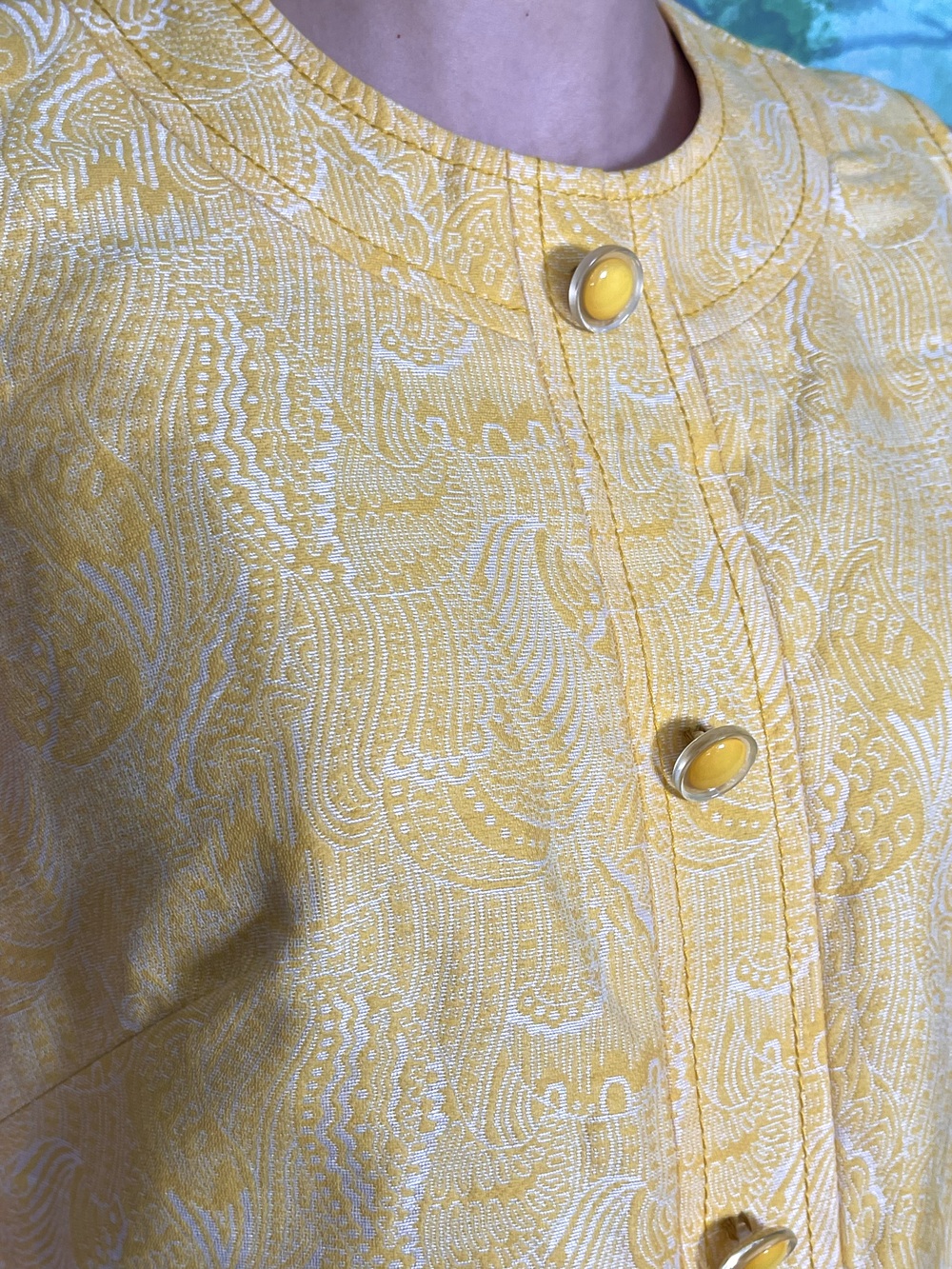 60s Vintage Yellow Tapestry Mini Shift Dress