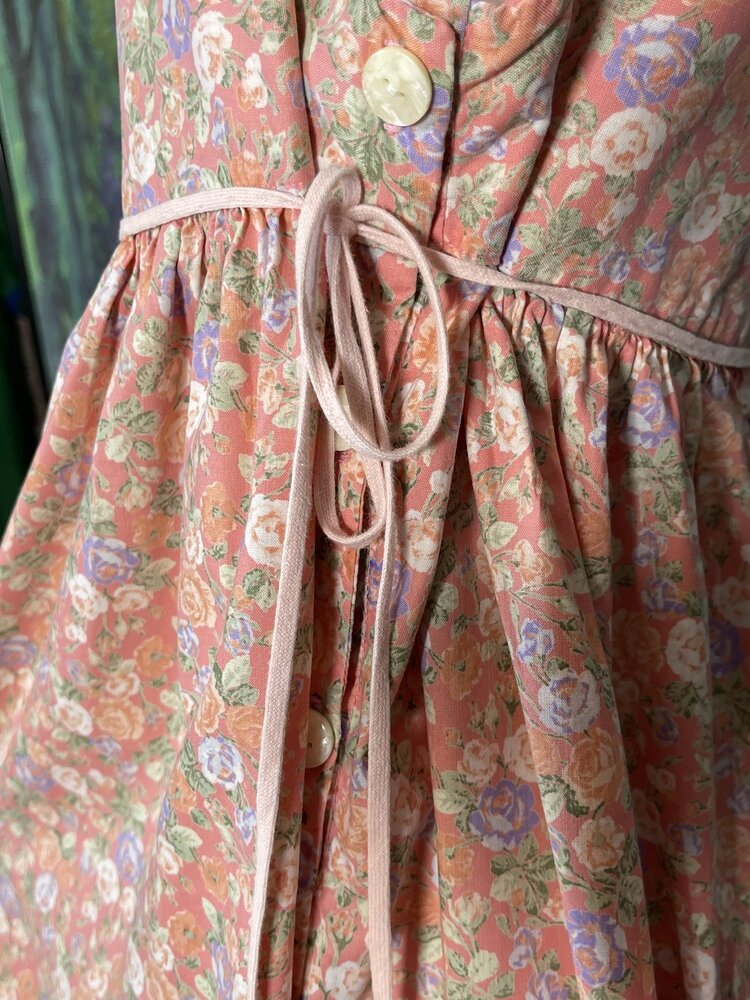 Vintage Rose Print Prairie Dress with Lace Hem