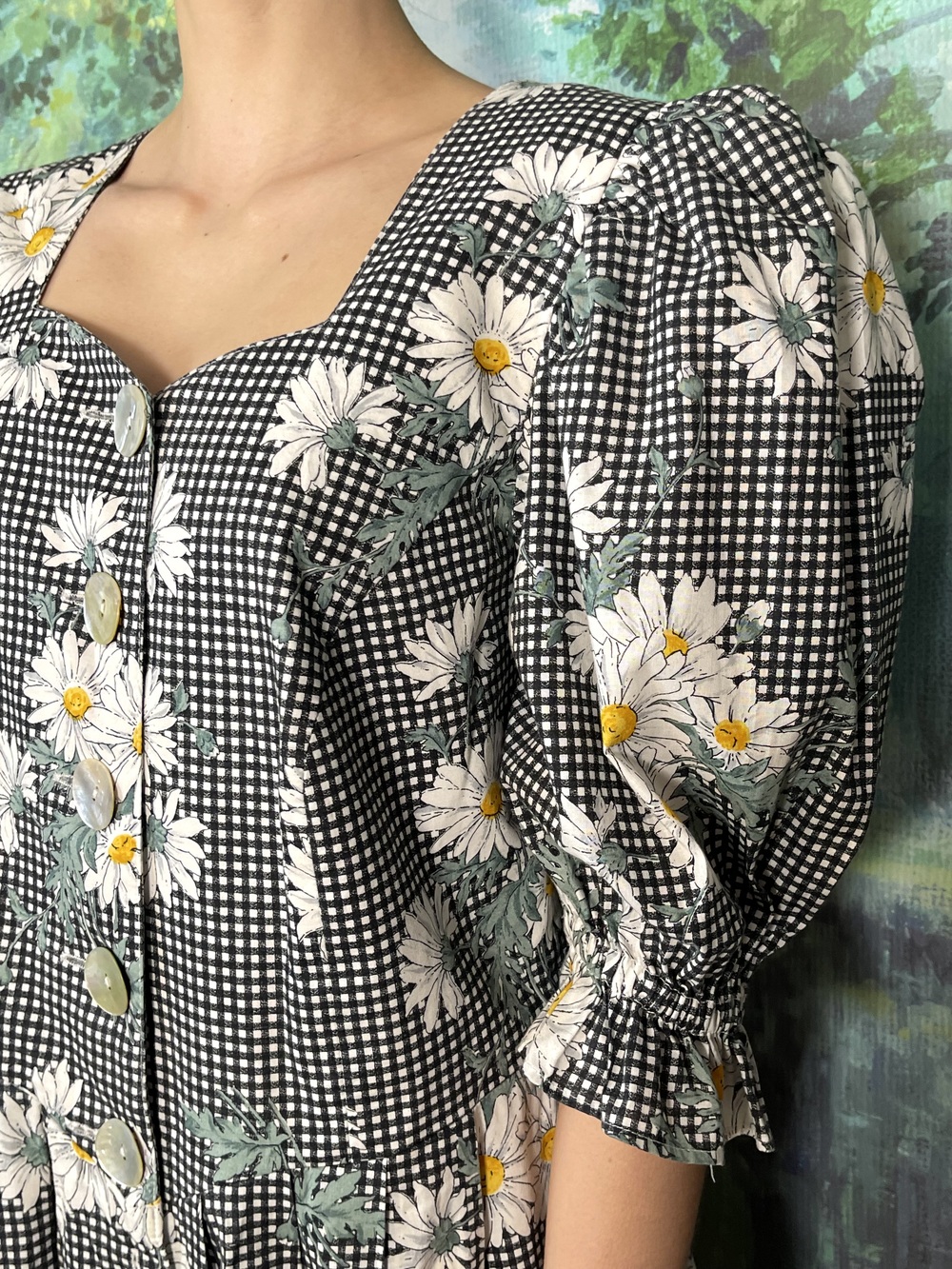 Vintage Austrian Daisy Print Midi Dress