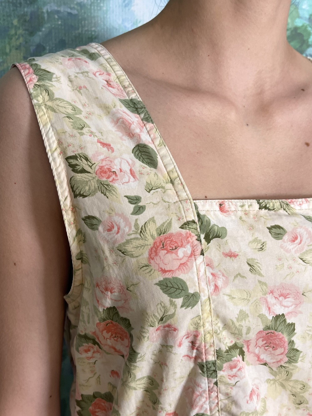 80s Vintage Romantic Rose Garden Dress with Open Back