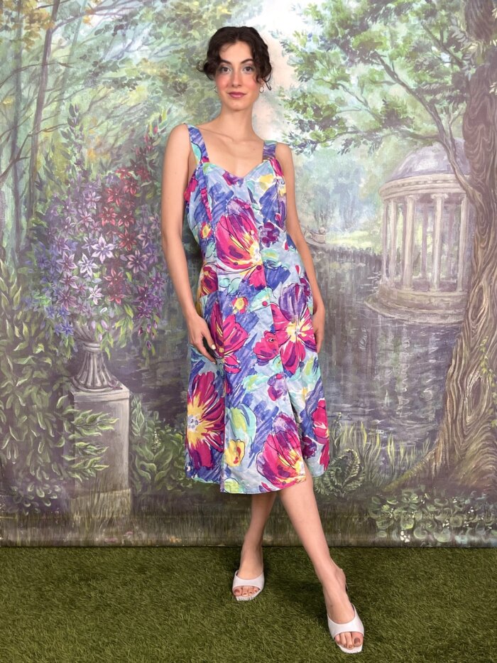 Vintage Watercolor Floral Cotton Sundress