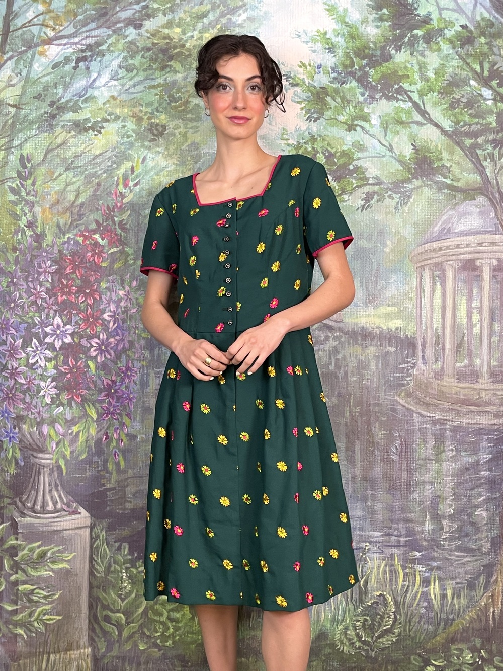 Vintage Austrian Embroidered Floral Dress