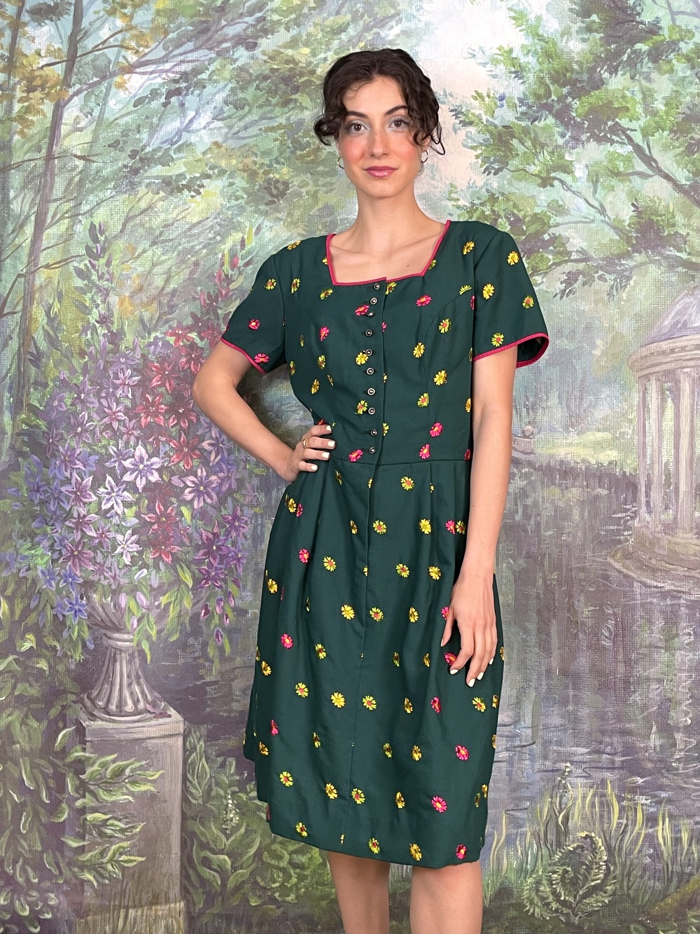 Vintage Austrian Embroidered Floral Dress
