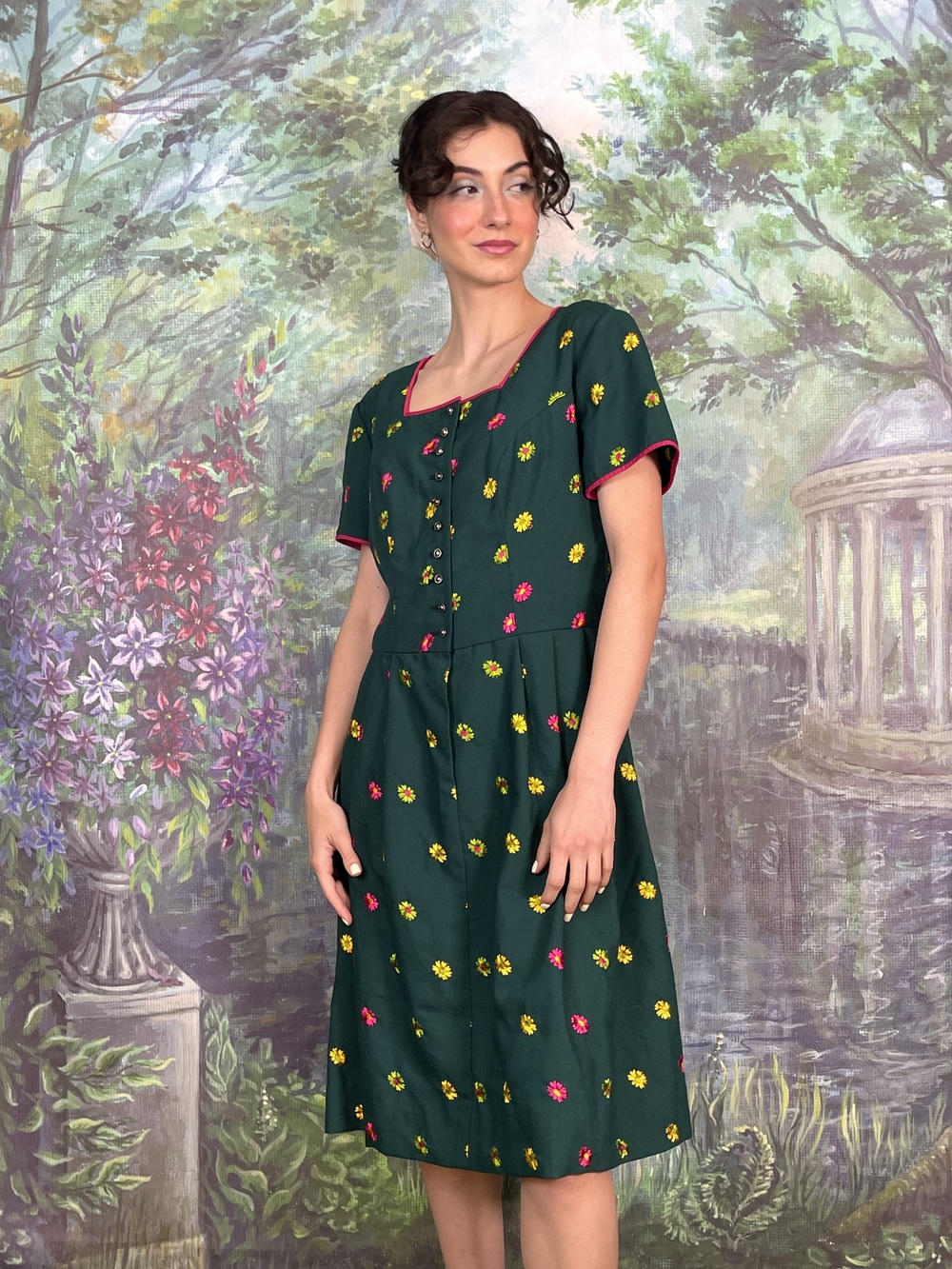 Vintage Austrian Embroidered Floral Dress
