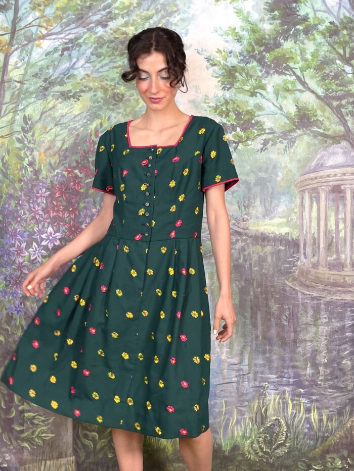 Vintage Austrian Embroidered Floral Dress