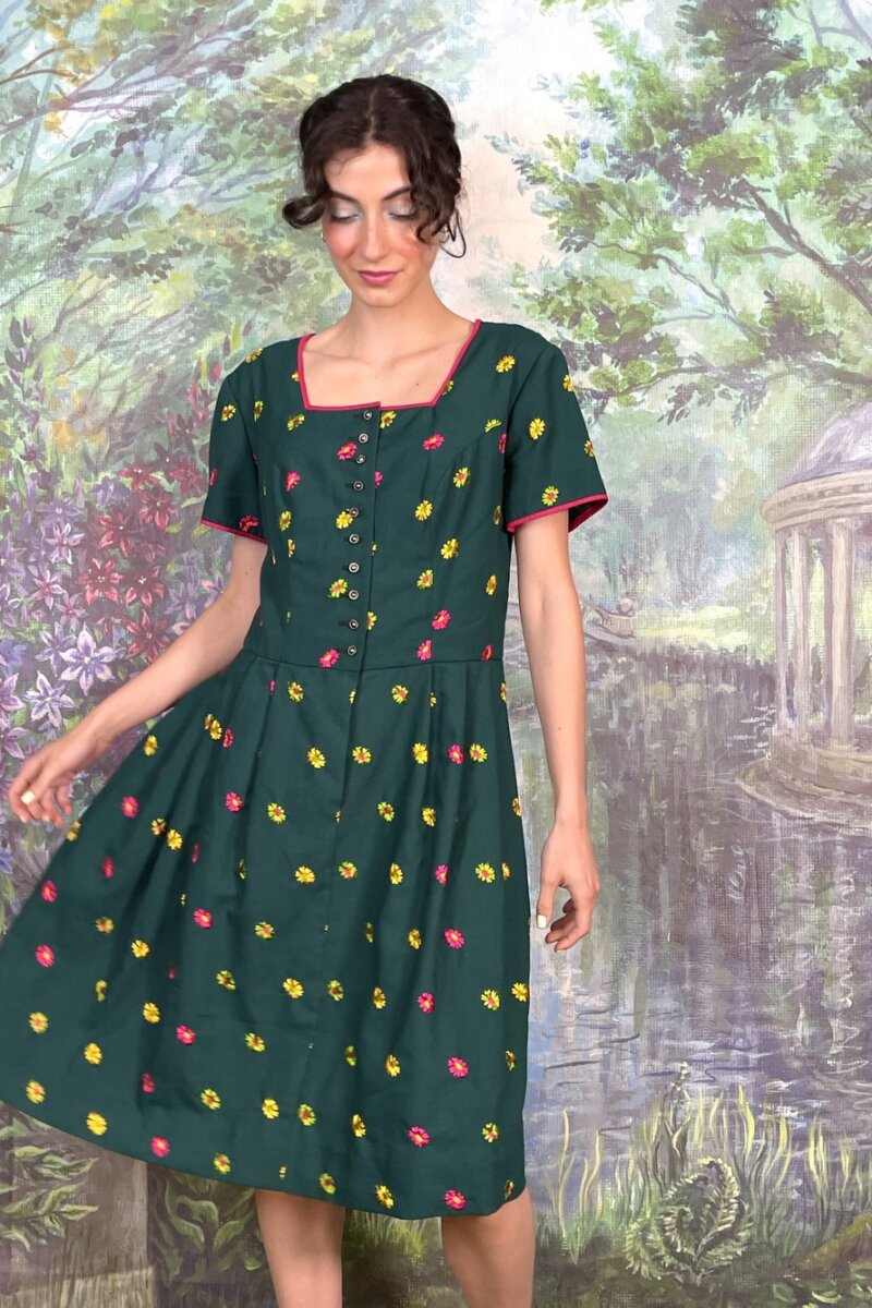Vintage Austrian Embroidered Floral Dress