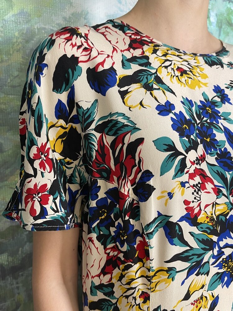 90s Vintage Botanical Floral Ruffle Dress
