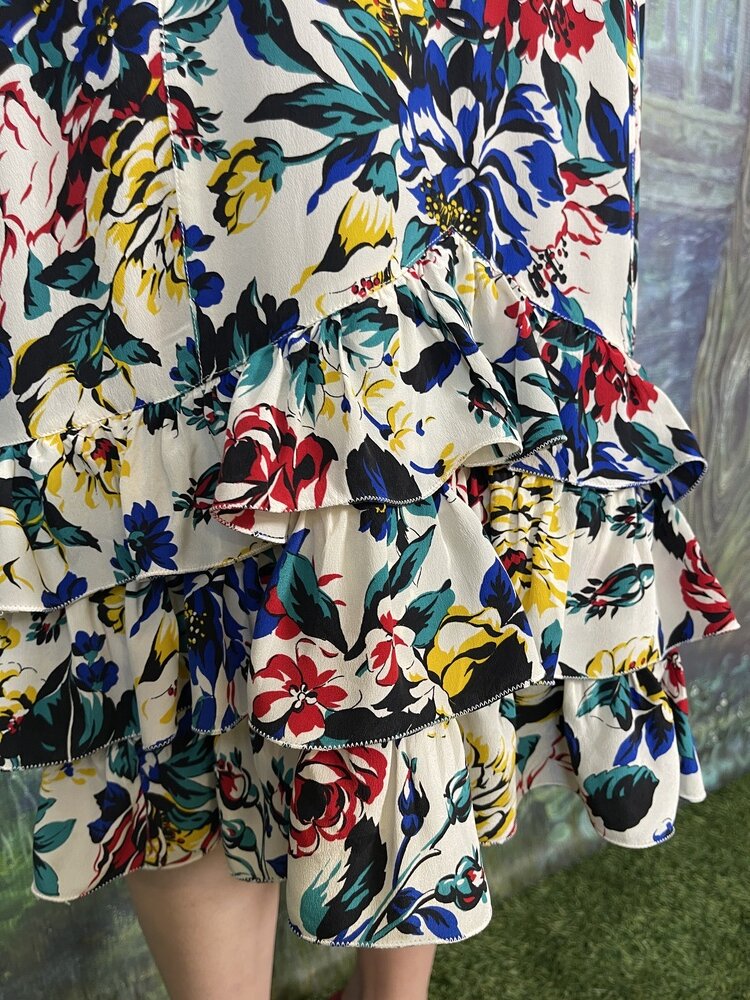 90s Vintage Botanical Floral Ruffle Dress